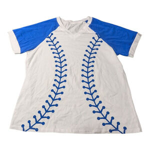 Women's - Graphic Baseball Style Shirt - White And Blue - Size Small - NWOT
